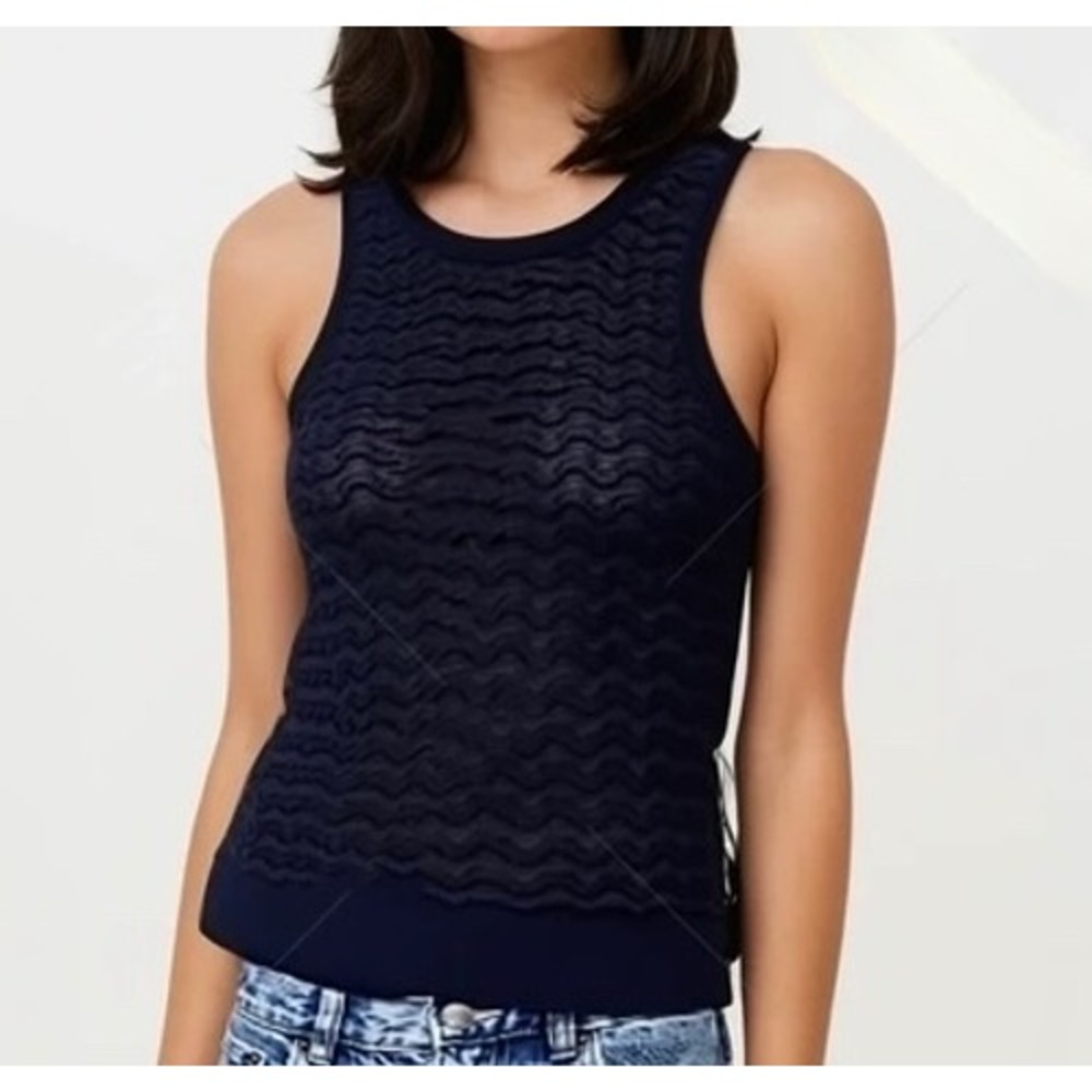 LOFT Sleeveless Blouse Pullover Tank Top Shell Crochet Black Sheer Sz S NWOT